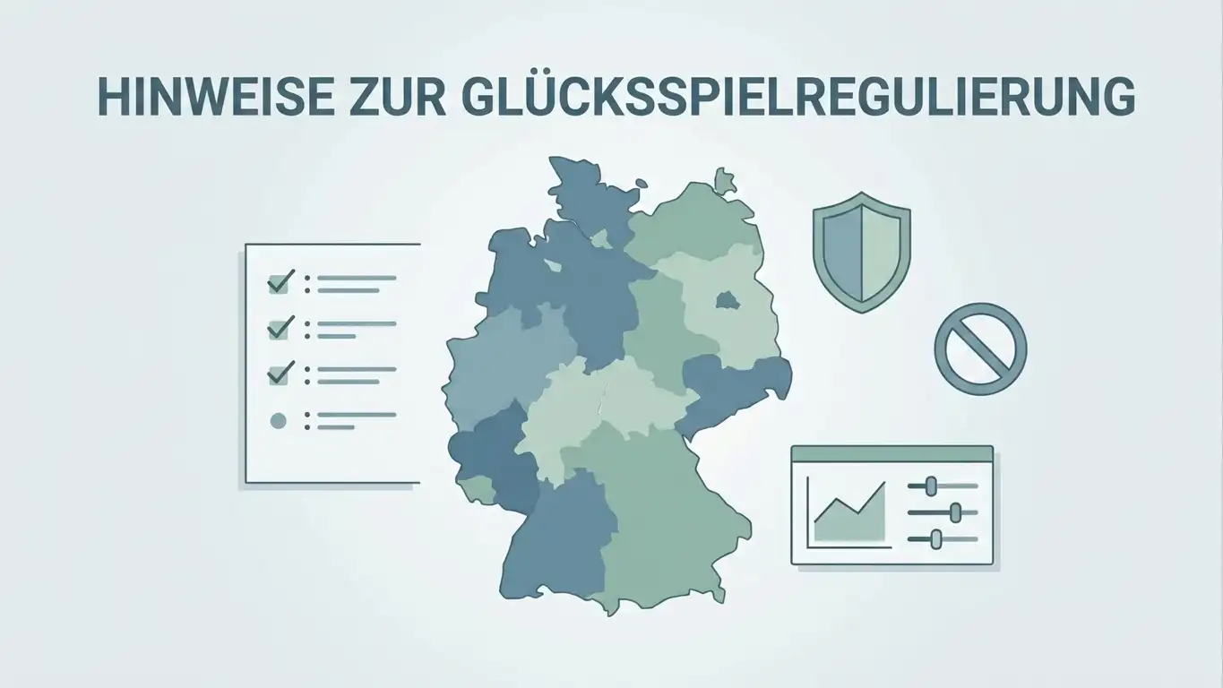 Abstrakte Deutschlandkarte mit Prüfliste für Whitelist, Spielerschutz und Nutzerfragen